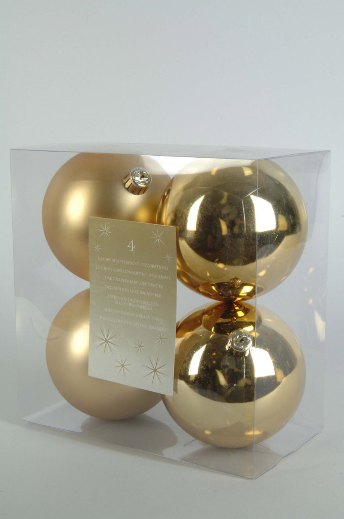 Plain Shatterproof Baubles Pack 4 - 100mm Gold