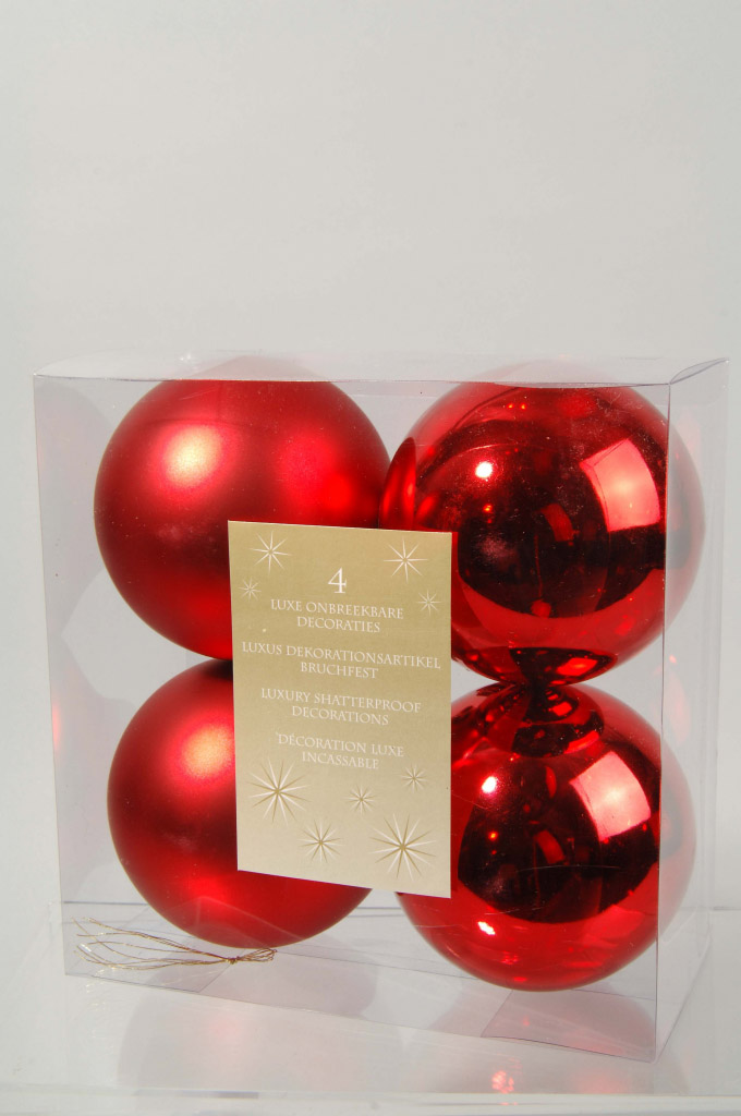 Shatterproof Plain Baubles 10cm - Red Pack 4