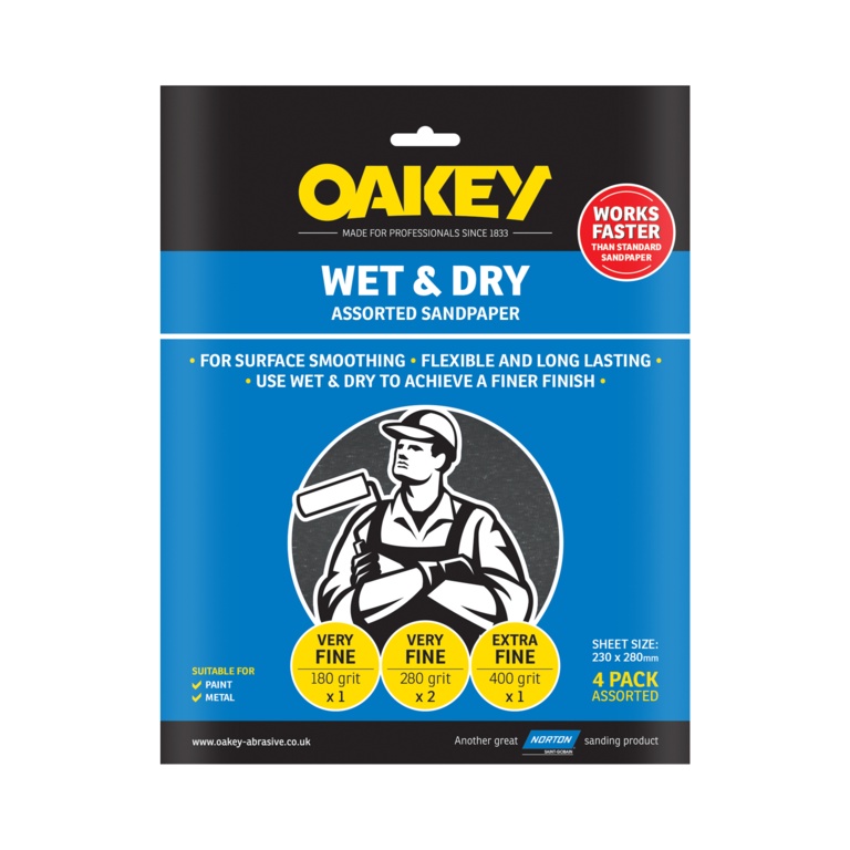 Oakey Flexible Wet & Dry Paper - 275 x 225mm - Assorted (1 x C, 2 x M, 1 x F)