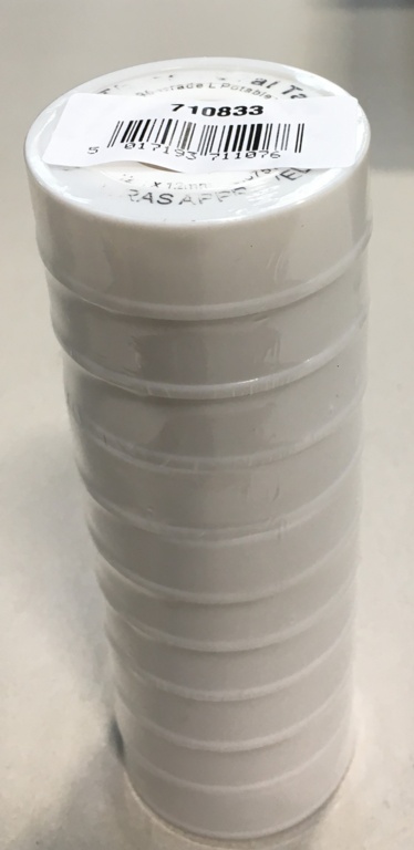 PTFE Pipe Thread Seal Tape Pack of 10 - White 12m x 12mm x 0.075mm