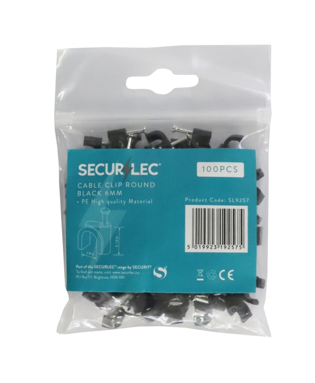 Cable Clips Round Pack of 100 - 6mm - Black