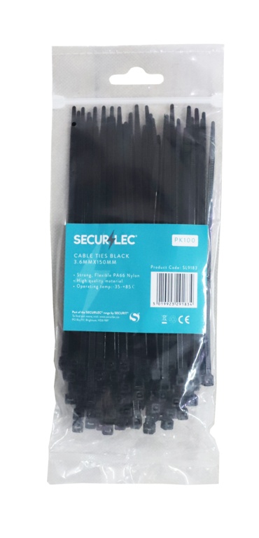 Black Cable Ties - 3.6mm x 140mm Pack 100