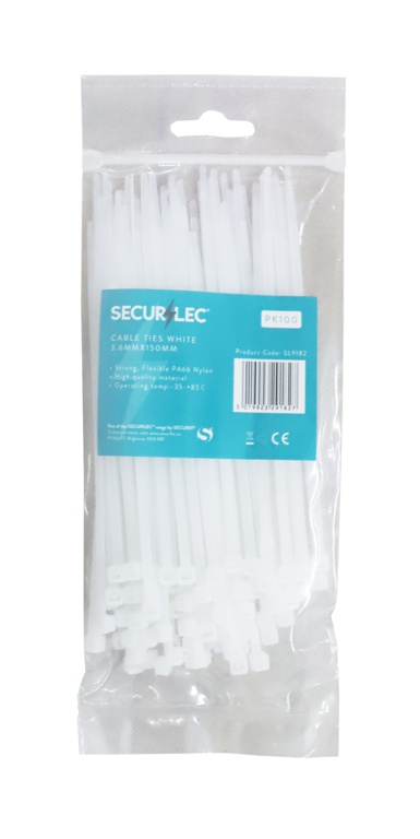 White Cable Ties - 3.6mm x 140mm Pack 100