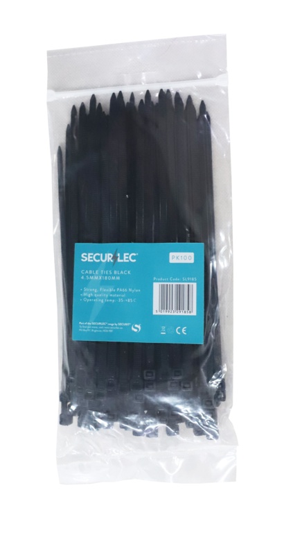 Black Cable Ties - 4.5mm x 180mm Pack 100