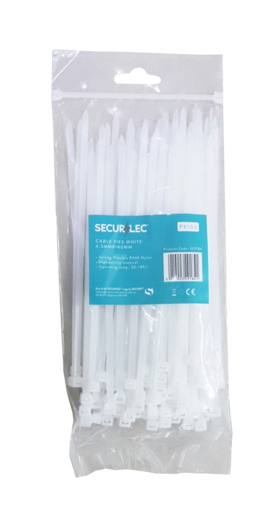 White Cable Ties - 5mm x 175mm Pack 100