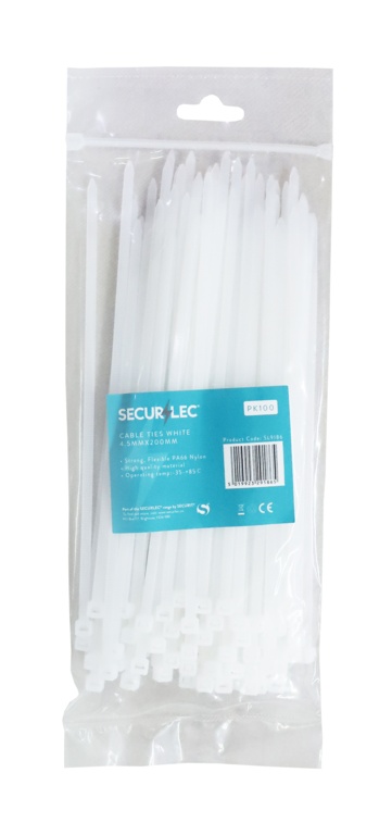White Cable Ties - 4.5mm x 200mm Pack 100