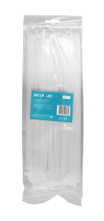 White Cable Ties - 4.5mm x 300mm Pack 100