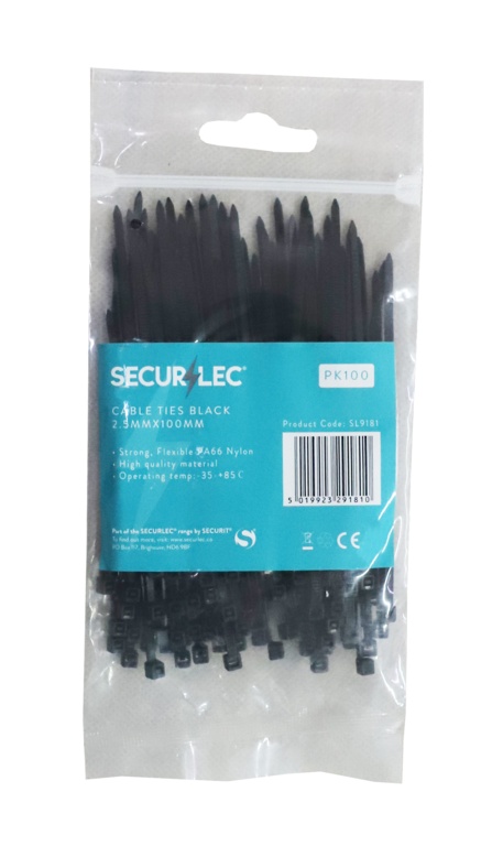 Black Cable Ties - 2.5mm x 100mm Pack 100