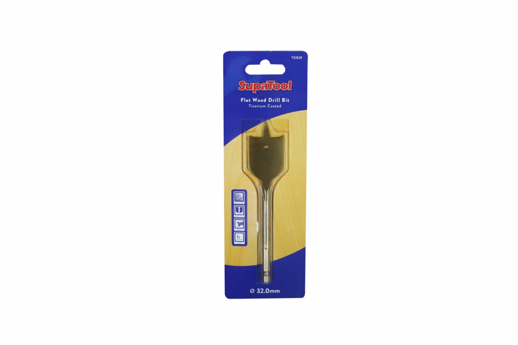 Titanium Coated Flat Wood Drill Bits - 32mm