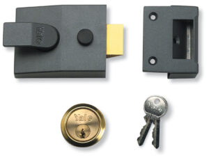 Deadlocking Standard Nightlatch Security Lock - Dark Metal Grey + PB Cylinder - 60mm