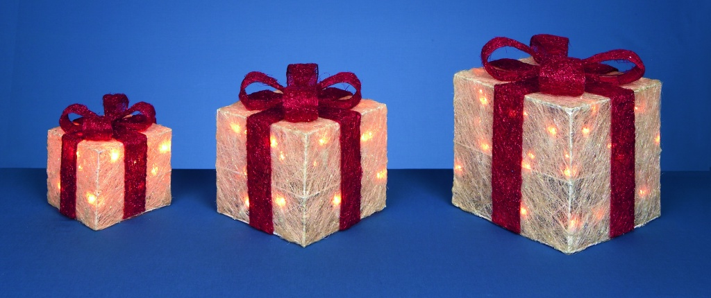 LED Glitter Parcels - 3 Piece White/Red