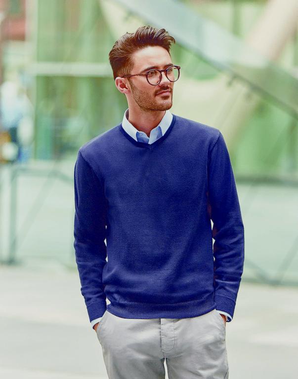 Acylic Cotton Lightweight V-Neck Jumper - XXL Navy