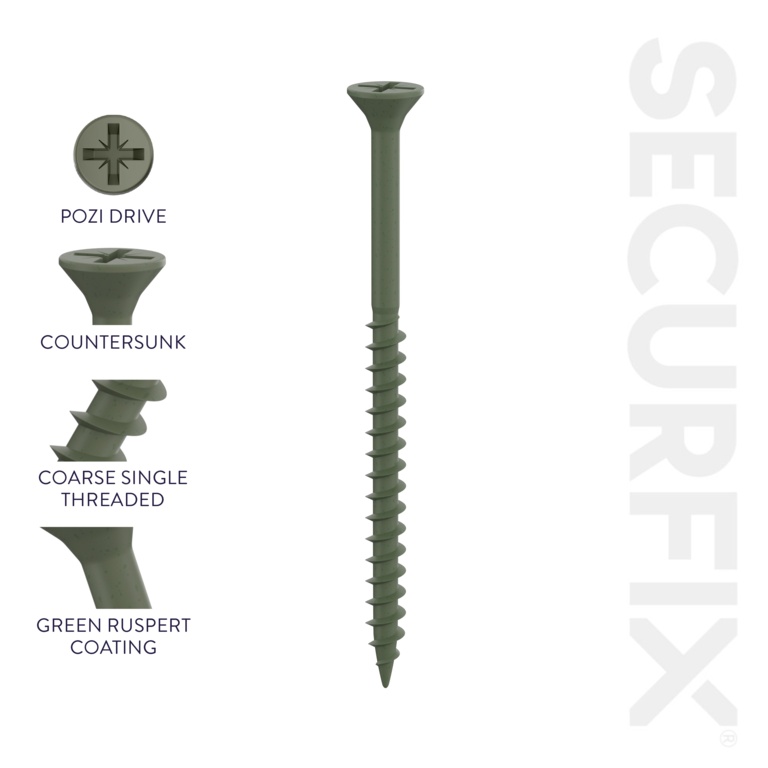 Green Decking Screws - 9 x 2 1/4"-4.5 x 55mm | Pack of 200