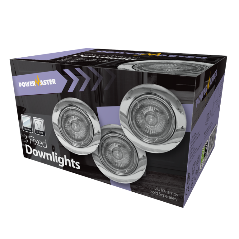 3 Pack Fixed GU10 Downlights - Chrome