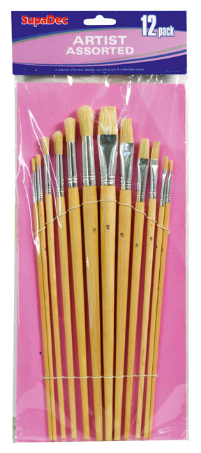 Wooden Handle Artist Brush Set - 12 Piece