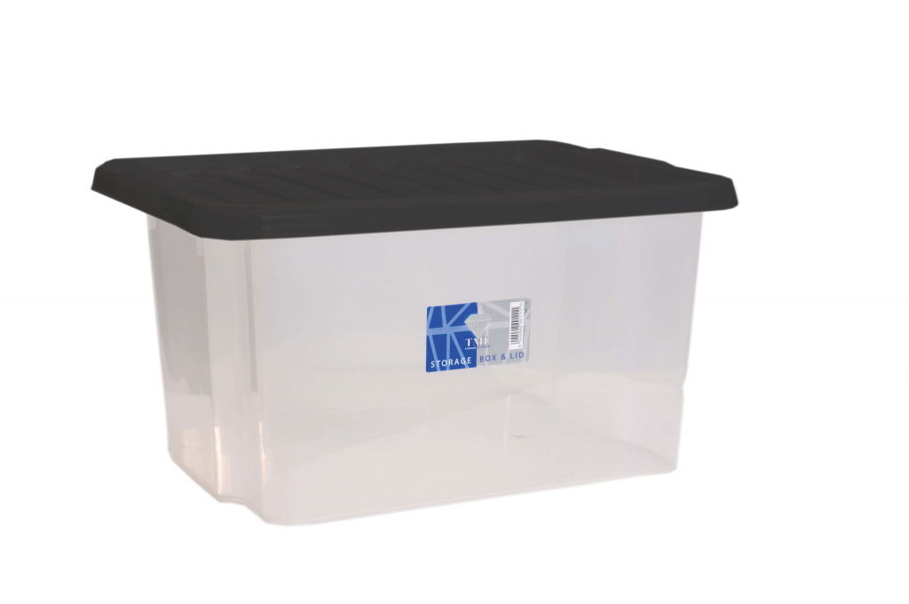 Storage Box & Black Lid - 35L Clear