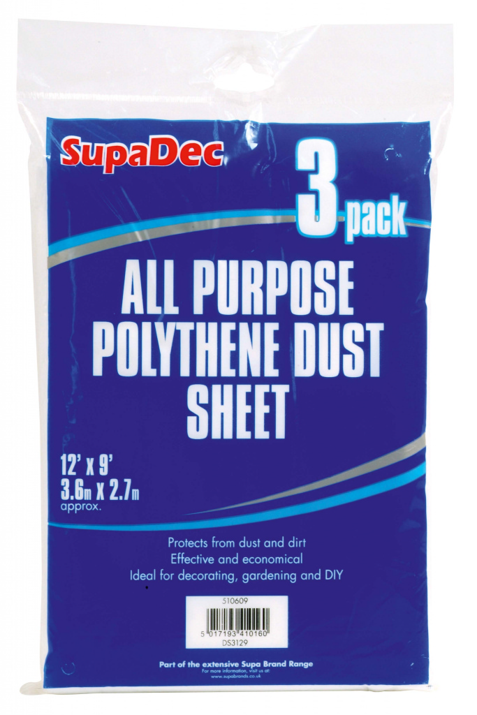 All Purpose Polythene Dust Sheets - 12' x 9' Pack 3