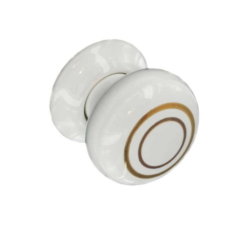 Ceramic Door Knobs White/Gold Lines (Pair) - 60mm