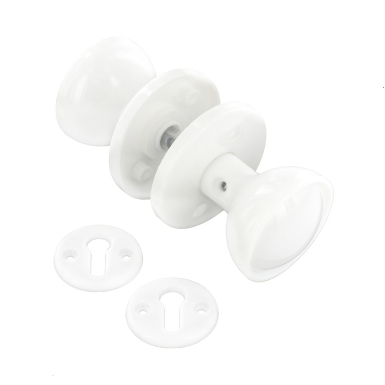 Plastic Mortice Knob Set White - 60mm