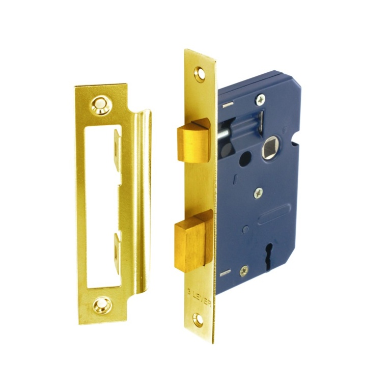 3 Lever Sash Lock Brass Plated with 4 Keys - 63mm