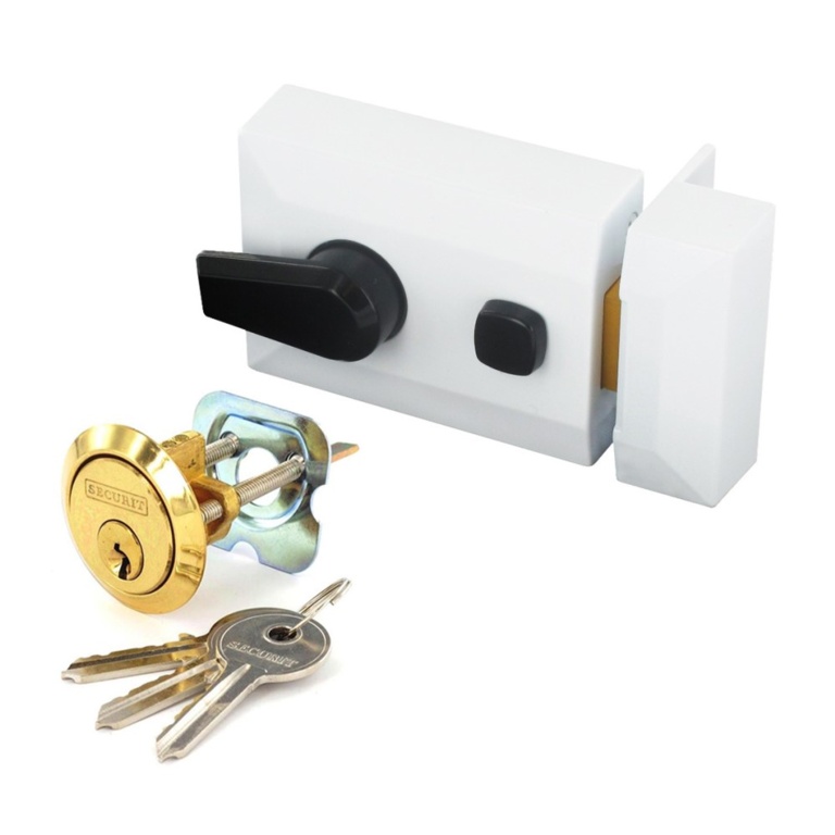 White Finish Double Locking Nightlatch - Standard