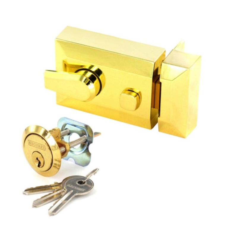 Polished Brass Double Locking Nightlatch - Narrow