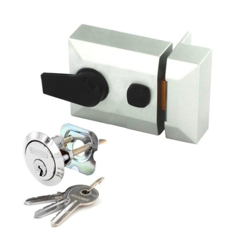 Silver Finish Double Locking Nightlatch - Standard