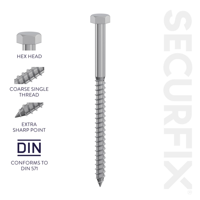 Coach Screws DIN571 M6 x 50mm - Pack of 100