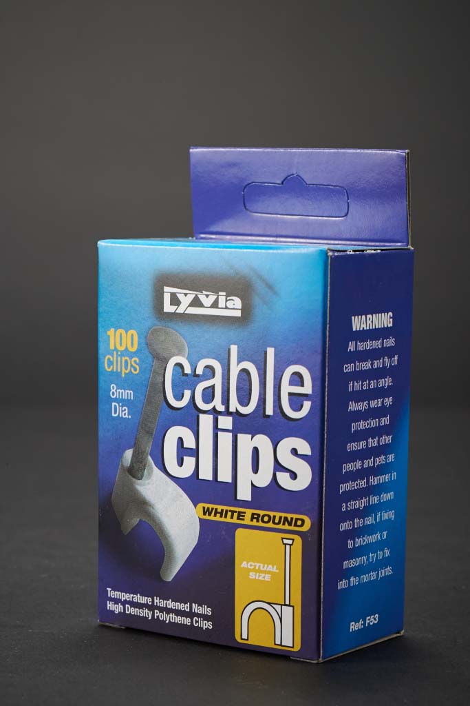 White Round Cable Clips Box 100 - 8mm