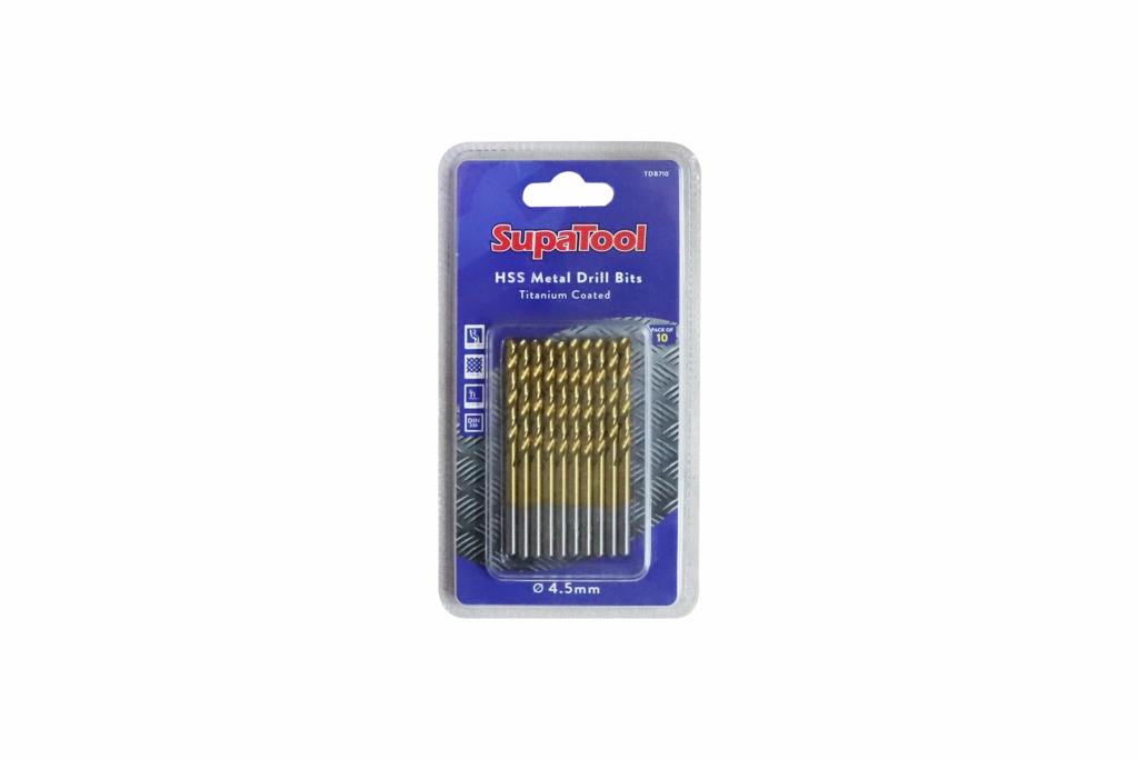 Titanium Coated HSS Drill Bits - 4.5x80mm 10 Piece