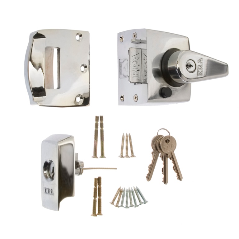 BS High Security Nightlatch 40mm - Finish: Polished Chrome Body - Chrome Cylinder