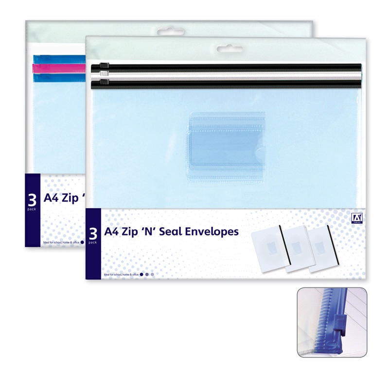 A4 Zip & Seal Plastic Envelopes - Pack 3