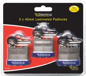 Mid Security Laminated Padlock - Multi-Pack Keyed Alike - 3 x 40mm