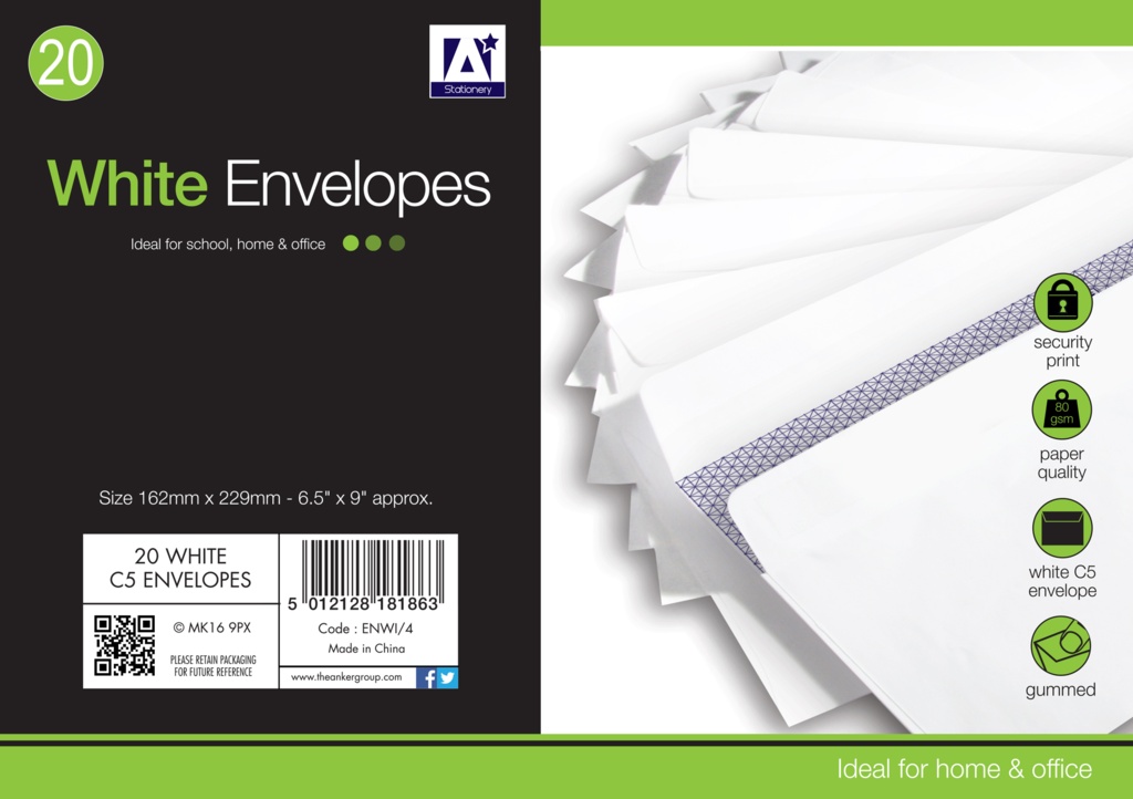 White Gummed Envelopes Pack 25 - 162mm x 229mm