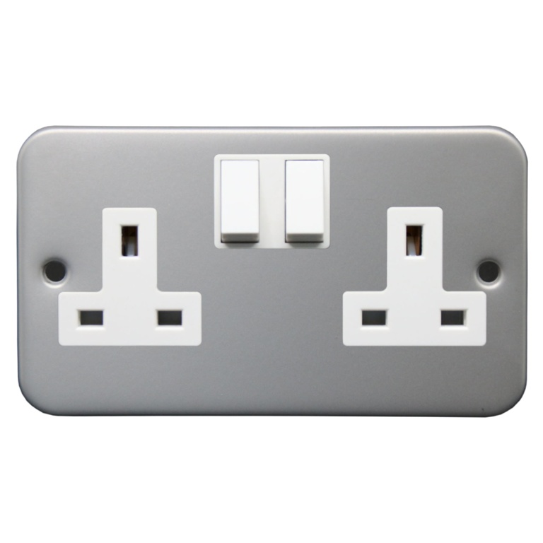 Metal Clad 2 Gang Switch Socket Double Pole - 13A