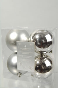 Plain Shatterproof Baubles Pack 4 - 100mm Silver