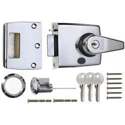 Double Locking Nightlatch 40mm - Finish: Polished Chrome Body - Chrome Cylinder