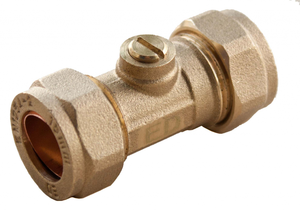 Compression Isolating Valve - 15 x 15mm Slotted Brass