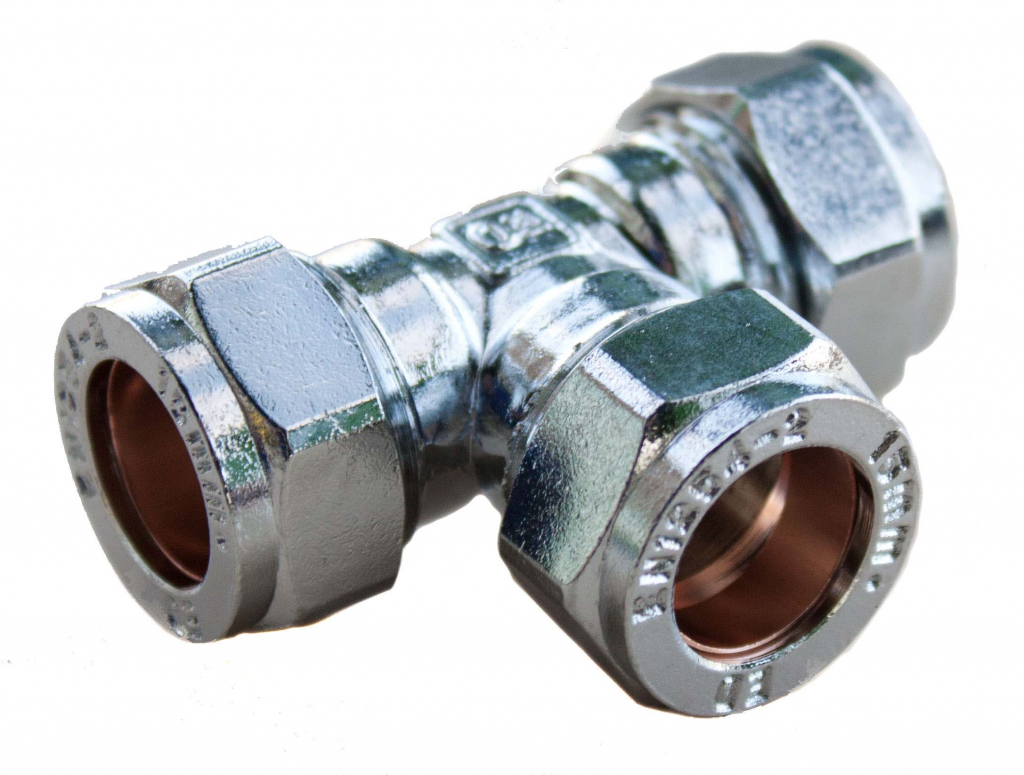 Compression Equal Tee - 15mm x 15mm Chrome