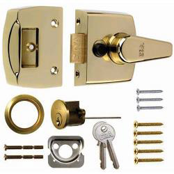 Replacement Front Door Lock 60mm - Finish: Brass Effect Body - Brass Cylinder