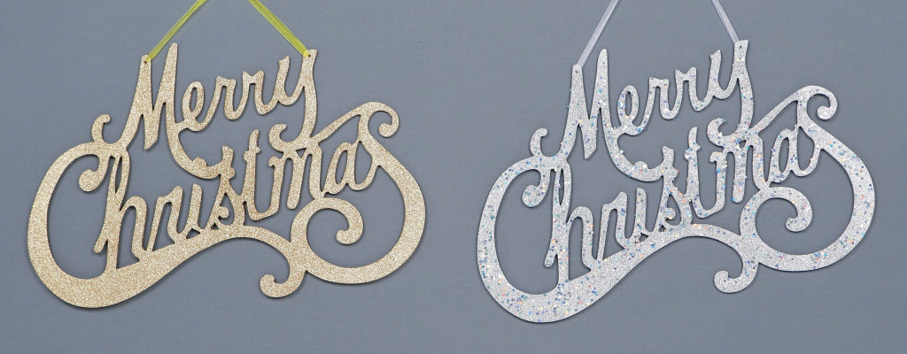 Glitter Merry Christmas Sign - Gold/Silver 35cm