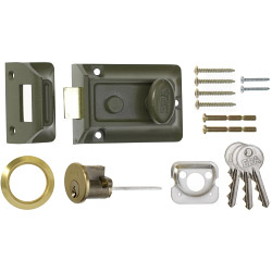 Traditional Door Lock 60mm - Finish: Green Body - Brass Cylinder